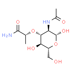 ChemSpider 2D Image | 2-Acetamido-3-O-[(2R)-1-amino-1-oxo-2-propanyl]-2-deoxy-beta-D-glucopyranose | C11H20N2O7