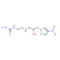 ChemSpider 2D Image | 1-(2-{[2-Hydroxy-3-(4-nitro-1H-pyrazol-1-yl)propyl]amino}ethyl)urea | C9H16N6O4