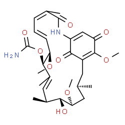 ChemSpider 2D Image | (8R,9R,12S,13R,14S,16R)-13-Hydroxy-8,14,19-trimethoxy-4,10,12,16-tetramethyl-3,20,22-trioxo-2-azabicyclo[16.3.1]docosa-1(21),4,6,10,18-pentaen-9-yl carbamate | C29H40N2O9