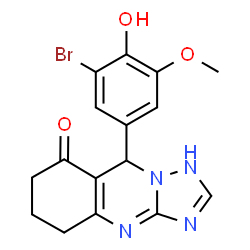 ChemSpider 2D Image | 9-(3-Bromo-4-hydroxy-5-methoxyphenyl)-5,6,7,9-tetrahydro[1,2,4]triazolo[5,1-b]quinazolin-8(1H)-one | C16H15BrN4O3