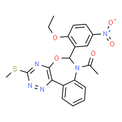 ChemSpider 2D Image | 1-[6-(2-Ethoxy-5-nitrophenyl)-3-(methylsulfanyl)[1,2,4]triazino[5,6-d][3,1]benzoxazepin-7(6H)-yl]ethanone | C21H19N5O5S
