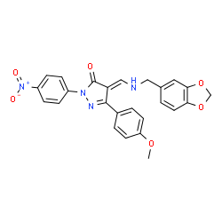 ChemSpider 2D Image | (4E)-4-{[(1,3-Benzodioxol-5-ylmethyl)amino]methylene}-5-(4-methoxyphenyl)-2-(4-nitrophenyl)-2,4-dihydro-3H-pyrazol-3-one | C25H20N4O6