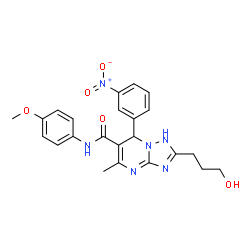 ChemSpider 2D Image | 2-(3-Hydroxypropyl)-N-(4-methoxyphenyl)-5-methyl-7-(3-nitrophenyl)-1,7-dihydro[1,2,4]triazolo[1,5-a]pyrimidine-6-carboxamide | C23H24N6O5