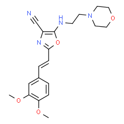 ChemSpider 2D Image | 2-[(E)-2-(3,4-Dimethoxyphenyl)vinyl]-5-{[2-(4-morpholinyl)ethyl]amino}-1,3-oxazole-4-carbonitrile | C20H24N4O4