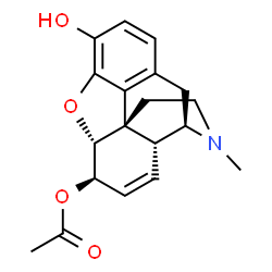 ChemSpider 2D Image | (5alpha,6beta)-3-Hydroxy-17-methyl-7,8-didehydro-4,5-epoxymorphinan-6-yl acetate | C19H21NO4