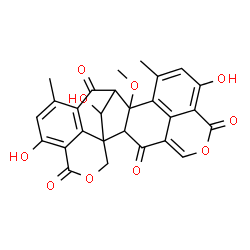 ChemSpider 2D Image | 9,19,24-Trihydroxy-13-methoxy-11,17-dimethyl-6,22-dioxaheptacyclo[12.9.1.1~1,16~.1~4,8~.0~2,13~.0~12,26~.0~20,25~]hexacosa-4,8(26),9,11,16(25),17,19-heptaene-3,7,15,21-tetrone | C27H20O10
