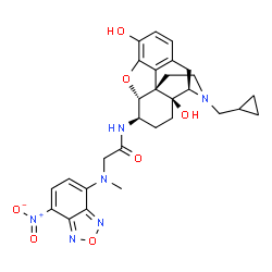 ChemSpider 2D Image | N-[(5alpha,6beta)-17-(Cyclopropylmethyl)-3,14-dihydroxy-4,5-epoxymorphinan-6-yl]-N~2~-methyl-N~2~-(7-nitro-2,1,3-benzoxadiazol-4-yl)glycinamide | C29H32N6O7