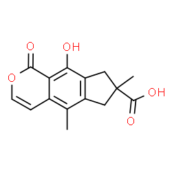 ChemSpider 2D Image | 9-Hydroxy-5,7-dimethyl-1-oxo-1,6,7,8-tetrahydrocyclopenta[g]isochromene-7-carboxylic acid | C15H14O5
