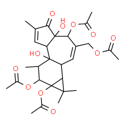 ChemSpider 2D Image | 3-(Acetoxymethyl)-4a,7b-dihydroxy-1,1,6,8-tetramethyl-5-oxo-1,1a,1b,4,4a,5,7a,7b,8,9-decahydro-9aH-cyclopropa[3,4]benzo[1,2-e]azulene-4,9,9a-triyl triacetate | C28H36O11