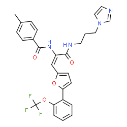 ChemSpider 2D Image | N-[(1E)-3-{[3-(1H-Imidazol-1-yl)propyl]amino}-3-oxo-1-{5-[2-(trifluoromethoxy)phenyl]-2-furyl}-1-propen-2-yl]-4-methylbenzamide | C28H25F3N4O4