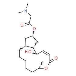 ChemSpider 2D Image | (1S,2Z,6S,11aS,13S,14aS)-1-Hydroxy-6-methyl-4-oxo-1,6,7,8,9,11a,12,13,14,14a-decahydro-4H-cyclopenta[f]oxacyclotridecin-13-yl N,N-dimethylglycinate | C20H31NO5