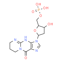 ChemSpider 2D Image | 3-(2-Deoxy-5-O-phosphonopentofuranosyl)-4,6,7,8-tetrahydropyrimido[1,2-a]purin-10(3H)-one | C13H18N5O7P