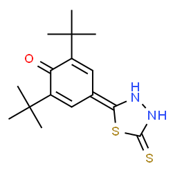 ChemSpider 2D Image | 2,6-Bis(2-methyl-2-propanyl)-4-(5-thioxo-1,3,4-thiadiazolidin-2-ylidene)-2,5-cyclohexadien-1-one | C16H22N2OS2