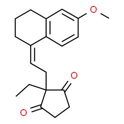 ChemSpider 2D Image | 2-(2-(3,4-Dihydro-6-methoxy-1(2H)-naphthylidene)ethyl)-2-ethylcyclopentane-1,3-dione | C20H24O3