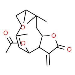 ChemSpider 2D Image | 4,10a-Dimethyl-7-methylene-8-oxo-1a,2,3,6,6a,7,8,9a,10,10a-decahydrooxireno[8,9]cyclodeca[1,2-b]furan-6-yl acetate | C17H22O5