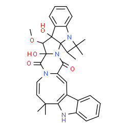 ChemSpider 2D Image | 10a,11a-Dihydroxy-11-methoxy-6,6,17,17,18-pentamethyl-11,11a,17,18-tetrahydro-5H-azeto[1,2-a]indolo[3''',2''':4'',5'']azocino[1'',2'':4',5']pyrazino[1',2':1,5]pyrrolo[2,3-b]indole-10,20(6H,10aH)-dione | C33H34N4O5