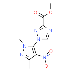 ChemSpider 2D Image | Methyl 1-(1,3-dimethyl-4-nitro-1H-pyrazol-5-yl)-1H-1,2,4-triazole-3-carboxylate | C9H10N6O4