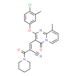 ChemSpider 2D Image | (2E)-3-[2-(4-Chloro-3-methylphenoxy)-9-methyl-4-oxo-4H-pyrido[1,2-a]pyrimidin-3-yl]-2-(1-piperidinylcarbonyl)acrylonitrile | C25H23ClN4O3