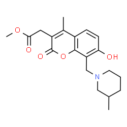 ChemSpider 2D Image | Methyl {7-hydroxy-4-methyl-8-[(3-methyl-1-piperidinyl)methyl]-2-oxo-2H-chromen-3-yl}acetate | C20H25NO5