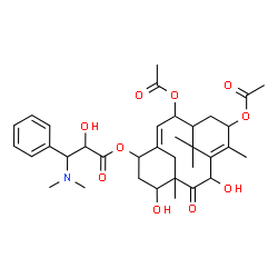 ChemSpider 2D Image | (3E)-2,13-Diacetoxy-7,10-dihydroxy-8,12,15,15-tetramethyl-9-oxotricyclo[9.3.1.1~4,8~]hexadeca-3,11-dien-5-yl 3-(dimethylamino)-2-hydroxy-3-phenylpropanoate | C35H47NO10