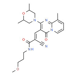 ChemSpider 2D Image | (2E)-2-Cyano-3-[2-(2,6-dimethyl-4-morpholinyl)-9-methyl-4-oxo-4H-pyrido[1,2-a]pyrimidin-3-yl]-N-(3-methoxypropyl)acrylamide | C23H29N5O4