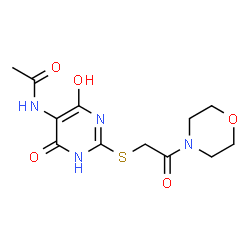 ChemSpider 2D Image | N-(4-Hydroxy-2-{[2-(4-morpholinyl)-2-oxoethyl]sulfanyl}-6-oxo-1,6-dihydro-5-pyrimidinyl)acetamide | C12H16N4O5S