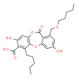 ChemSpider 2D Image | 3,8-Dihydroxy-11-oxo-6-pentyl-1-[(pentyloxy)methyl]-11H-dibenzo[b,e][1,4]dioxepine-7-carboxylic acid | C25H30O8