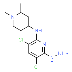 ChemSpider 2D Image | 3,5-Dichloro-N-(1,2-dimethyl-4-piperidinyl)-6-hydrazino-2-pyridinamine | C12H19Cl2N5