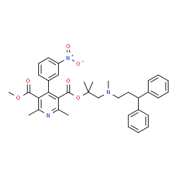 ChemSpider 2D Image | 1-[(3,3-Diphenylpropyl)(methyl)amino]-2-methyl-2-propanyl methyl 2,6-dimethyl-4-(3-nitrophenyl)-3,5-pyridinedicarboxylate | C36H39N3O6