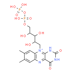 ChemSpider 2D Image | 1-Deoxy-1-(7,8-dimethyl-2,4-dioxo-1,2,3,4-tetrahydrobenzo[g]pteridin-10-ium-10-yl)-5-O-[hydroxy(phosphonooxy)phosphoryl]pentitol | C17H23N4O12P2