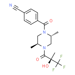 ChemSpider 2D Image | 4-({(2R,5S)-2,5-Dimethyl-4-[(2R)-3,3,3-trifluoro-2-hydroxy-2-methylpropanoyl]-1-piperazinyl}carbonyl)benzonitrile | C18H20F3N3O3