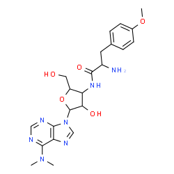 ChemSpider 2D Image | 2-Amino-N-{5-[6-(dimethylamino)-9H-purin-9-yl]-4-hydroxy-2-(hydroxymethyl)tetrahydro-3-furanyl}-3-(4-methoxyphenyl)propanamide | C22H29N7O5