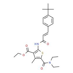 ChemSpider 2D Image | Ethyl 5-(diethylcarbamoyl)-4-methyl-2-({(2E)-3-[4-(2-methyl-2-propanyl)phenyl]-2-propenoyl}amino)-3-thiophenecarboxylate | C26H34N2O4S