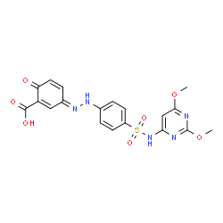 ChemSpider 2D Image | (3E)-3-({4-[(2,6-Dimethoxy-4-pyrimidinyl)sulfamoyl]phenyl}hydrazono)-6-oxo-1,4-cyclohexadiene-1-carboxylic acid | C19H17N5O7S