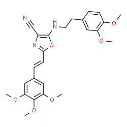 ChemSpider 2D Image | 5-{[2-(3,4-Dimethoxyphenyl)ethyl]amino}-2-[(E)-2-(3,4,5-trimethoxyphenyl)vinyl]-1,3-oxazole-4-carbonitrile | C25H27N3O6