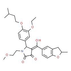 ChemSpider 2D Image | (4E)-5-[3-Ethoxy-4-(3-methylbutoxy)phenyl]-4-[hydroxy(2-methyl-2,3-dihydro-1-benzofuran-5-yl)methylene]-1-(2-methoxyethyl)-2,3-pyrrolidinedione | C30H37NO7