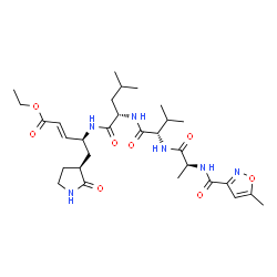ChemSpider 2D Image | N-[(5-Methyl-1,2-oxazol-3-yl)carbonyl]-L-alanyl-L-valyl-N-{(2S,3E)-5-ethoxy-5-oxo-1-[(3S)-2-oxo-3-pyrrolidinyl]-3-penten-2-yl}-L-leucinamide | C30H46N6O8