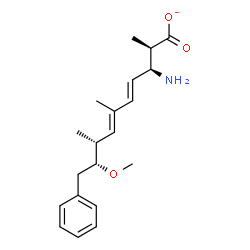 ChemSpider 2D Image | (2S,3S,4E,6E,8R,9R)-3-Amino-9-methoxy-2,6,8-trimethyl-10-phenyl-4,6-decadienoate | C20H28NO3