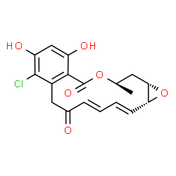 ChemSpider 2D Image | (1aR,2E,4E,14R,15aS)-8-Chloro-9,11-dihydroxy-14-methyl-1a,14,15,15a-tetrahydro-6H-oxireno[e][2]benzoxacyclotetradecine-6,12(7H)-dione | C18H17ClO6