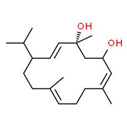 ChemSpider 2D Image | (1R,4Z,8E,13E)-12-Isopropyl-1,5,9-trimethyl-4,8,13-cyclotetradecatriene-1,3-diol | C20H34O2