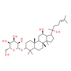 ChemSpider 2D Image | (5xi,9xi,12beta,13xi,14xi,17xi,20xi)-12,20-Dihydroxydammar-24-en-3-yl beta-D-allopyranoside | C36H62O8