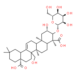 ChemSpider 2D Image | (2beta,5xi,9xi,14xi,18xi)-3-(beta-D-Allopyranosyloxy)-2,27-dihydroxyolean-12-ene-23,28-dioic acid | C36H56O12