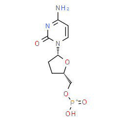 ChemSpider 2D Image | {[(2S,5R)-5-(4-Amino-2-oxo-1(2H)-pyrimidinyl)tetrahydro-2-furanyl]methoxy}(hydroxy)oxophosphonium | C9H13N3O5P