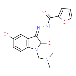 ChemSpider 2D Image | N'-{(3Z)-5-Bromo-1-[(dimethylamino)methyl]-2-oxo-1,2-dihydro-3H-indol-3-ylidene}-2-furohydrazide | C16H15BrN4O3