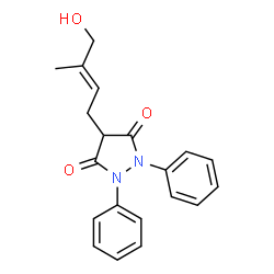 ChemSpider 2D Image | 4-[(2E)-4-Hydroxy-3-methyl-2-buten-1-yl]-1,2-diphenyl-3,5-pyrazolidinedione | C20H20N2O3