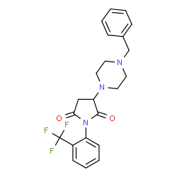ChemSpider 2D Image | 3-(4-Benzyl-1-piperazinyl)-1-[2-(trifluoromethyl)phenyl]-2,5-pyrrolidinedione  | C22H22F3N3O2