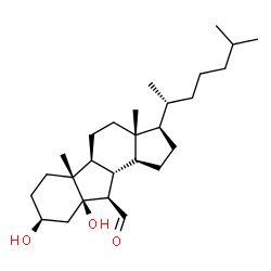 ChemSpider 2D Image | (3R,3aR,5aS,5bR,8S,9aR,10R,10aS,10bS)-8,9a-Dihydroxy-3a,5b-dimethyl-3-[(2R)-6-methyl-2-heptanyl]hexadecahydrocyclopenta[a]fluorene-10-carbaldehyde | C27H46O3