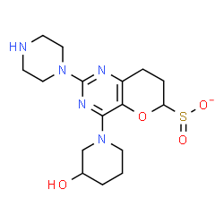 ChemSpider 2D Image | 4-(3-Hydroxy-1-piperidinyl)-2-(1-piperazinyl)-7,8-dihydro-6H-pyrano[3,2-d]pyrimidine-6-sulfinate | C16H24N5O4S