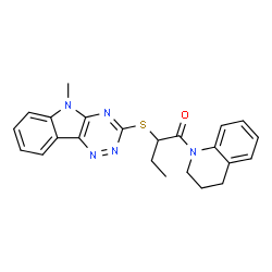 ChemSpider 2D Image | 1-(3,4-Dihydro-1(2H)-quinolinyl)-2-[(5-methyl-5H-[1,2,4]triazino[5,6-b]indol-3-yl)sulfanyl]-1-butanone | C23H23N5OS
