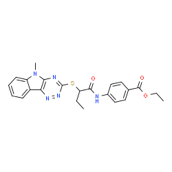 ChemSpider 2D Image | Ethyl 4-({2-[(5-methyl-5H-[1,2,4]triazino[5,6-b]indol-3-yl)sulfanyl]butanoyl}amino)benzoate | C23H23N5O3S
